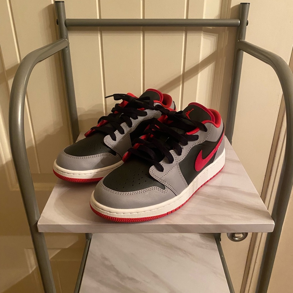 Jordan Kids Black, Red, and Gray Sneakers